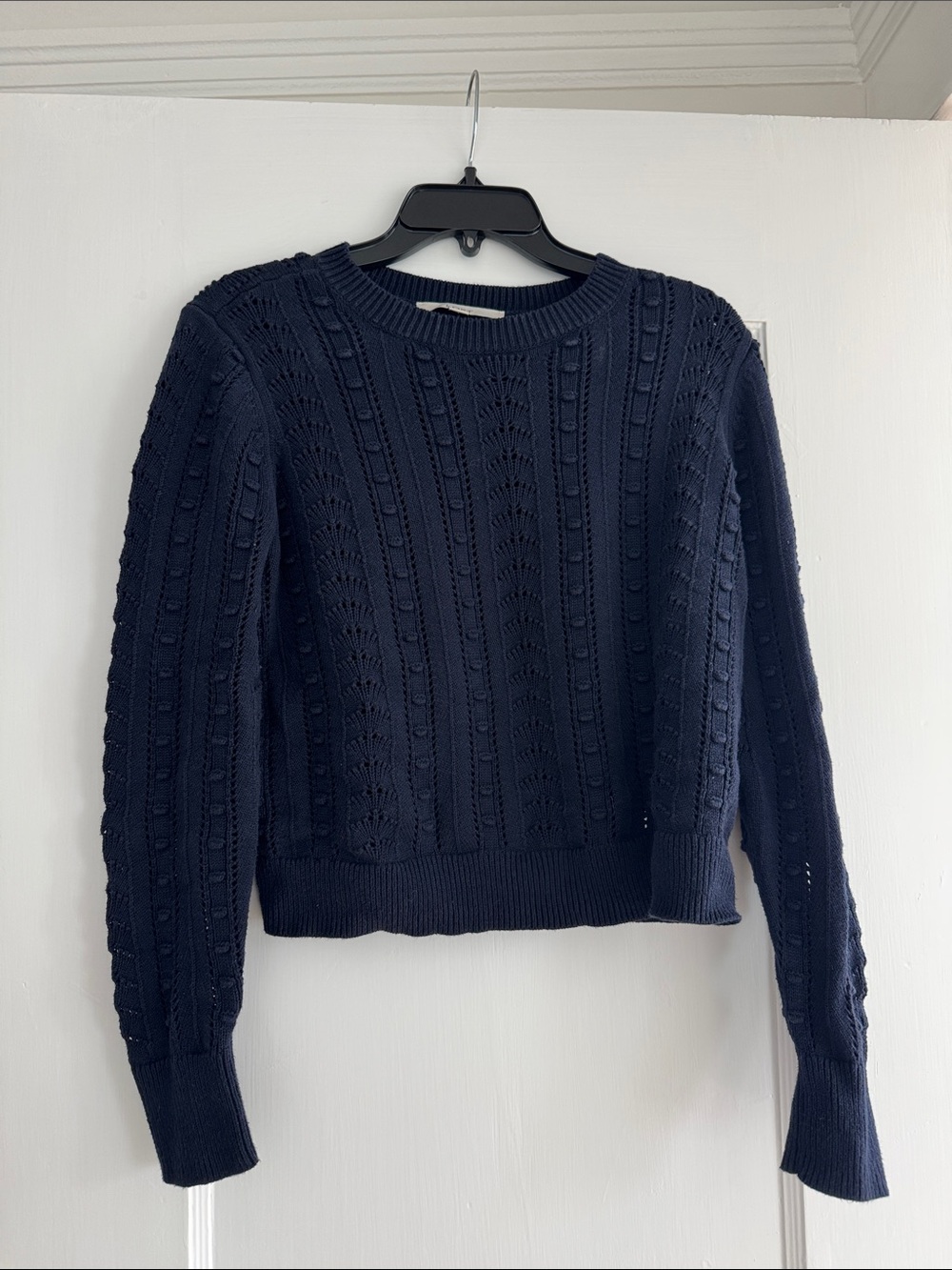 LOFT Navy Pointelle Crewneck Sweater